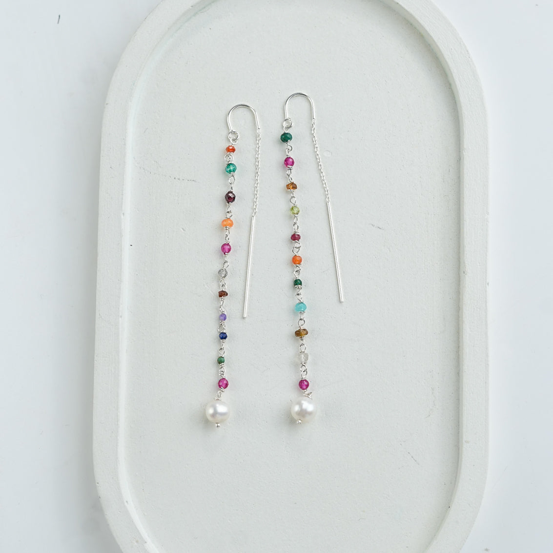 Multicolor Stone & Pearl Ganthan Sui Dhaga Earrings (Project Handmade)