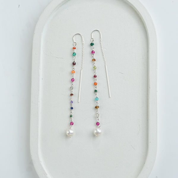 Multicolor Stone & Pearl Ganthan Sui Dhaga Earrings (Project Handmade)