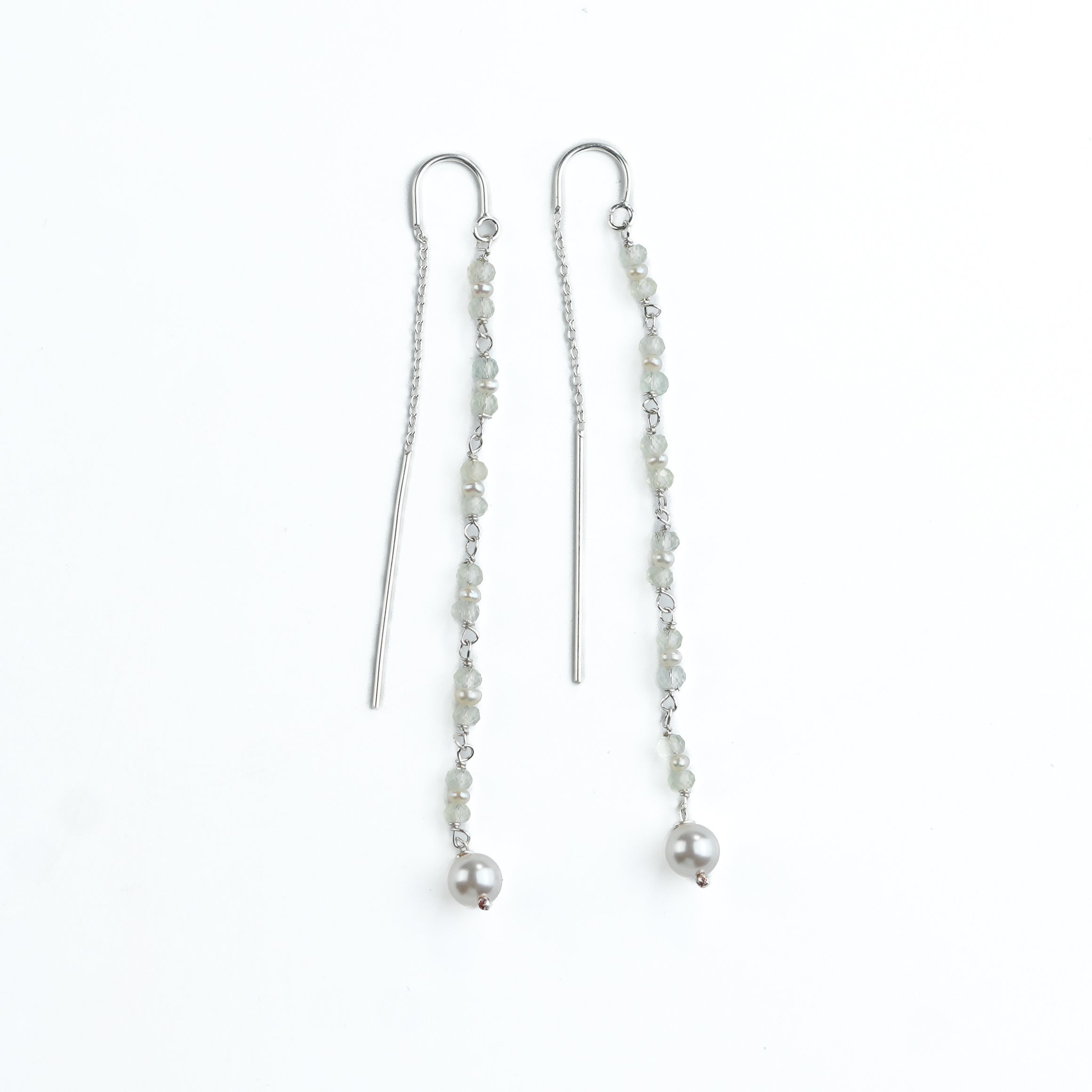 Peridot & Pearl Ganthan Sui Dhaga Earrings (Project Handmade)