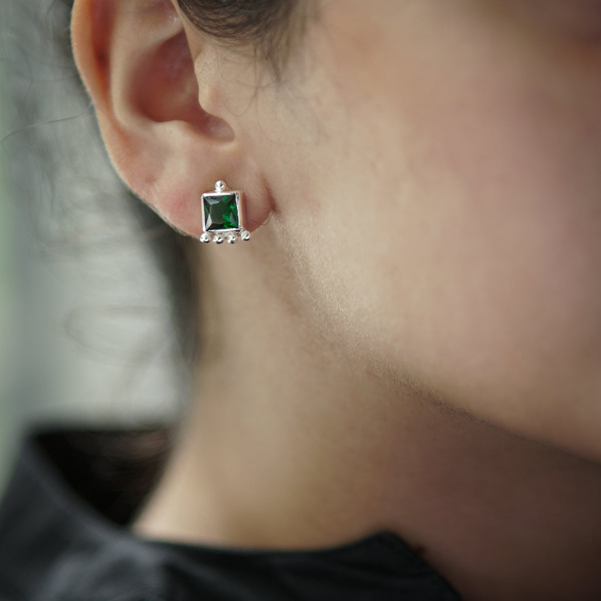 Silver Green Studs | CZ | 92.5 Silver