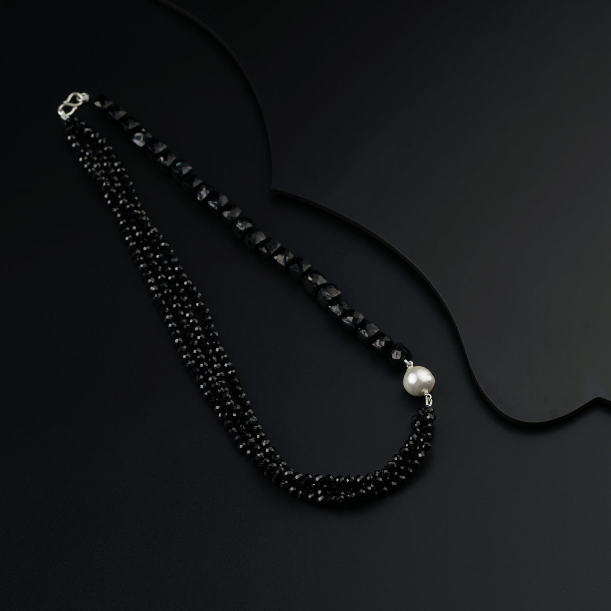 Yin Yang: Silver Necklace with Black Spinel and Pearl