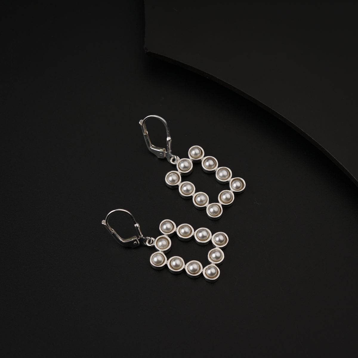 Pearls Studded Rectangle Silver Earring | 92.5 Silver