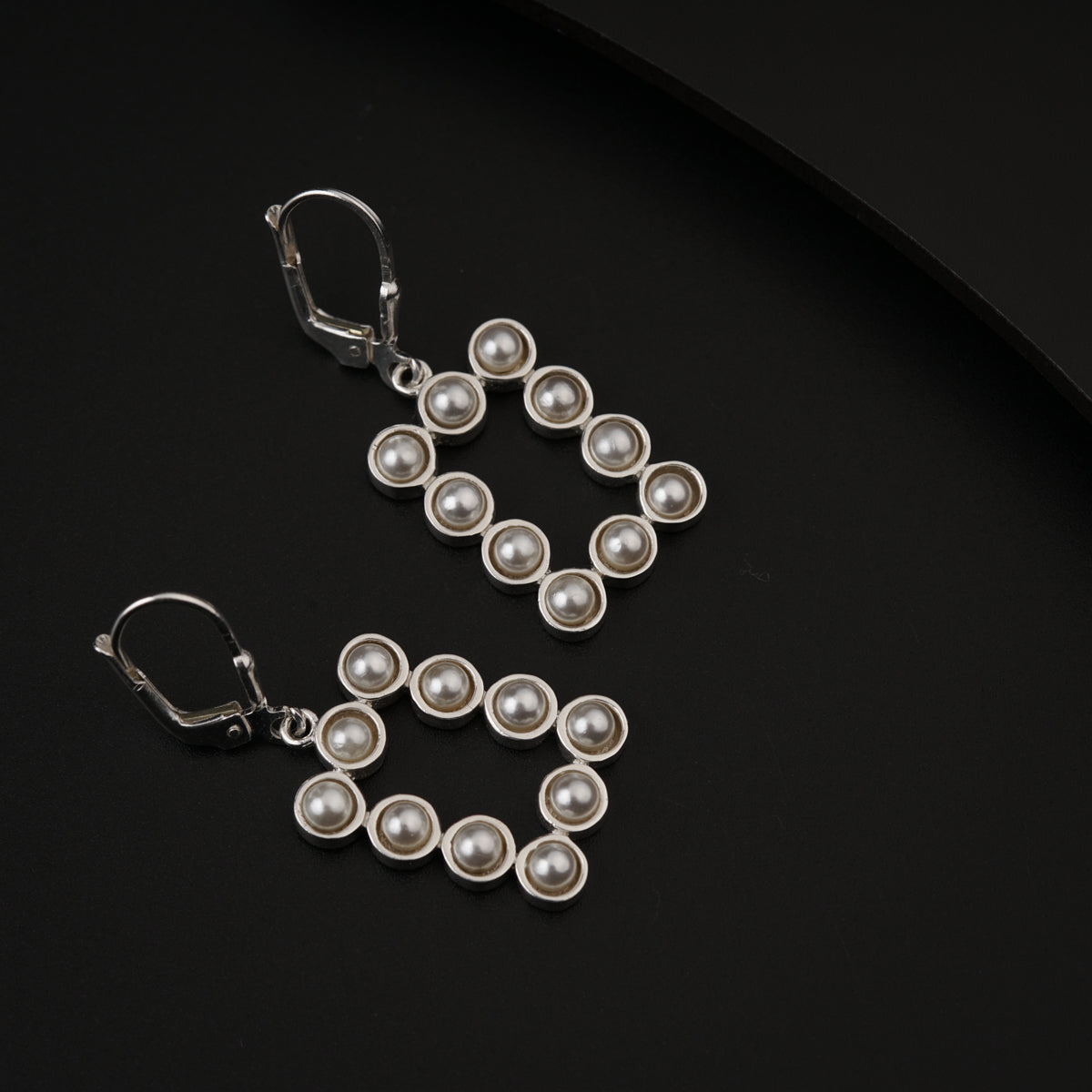 Pearls Studded Rectangle Silver Earring | 92.5 Silver