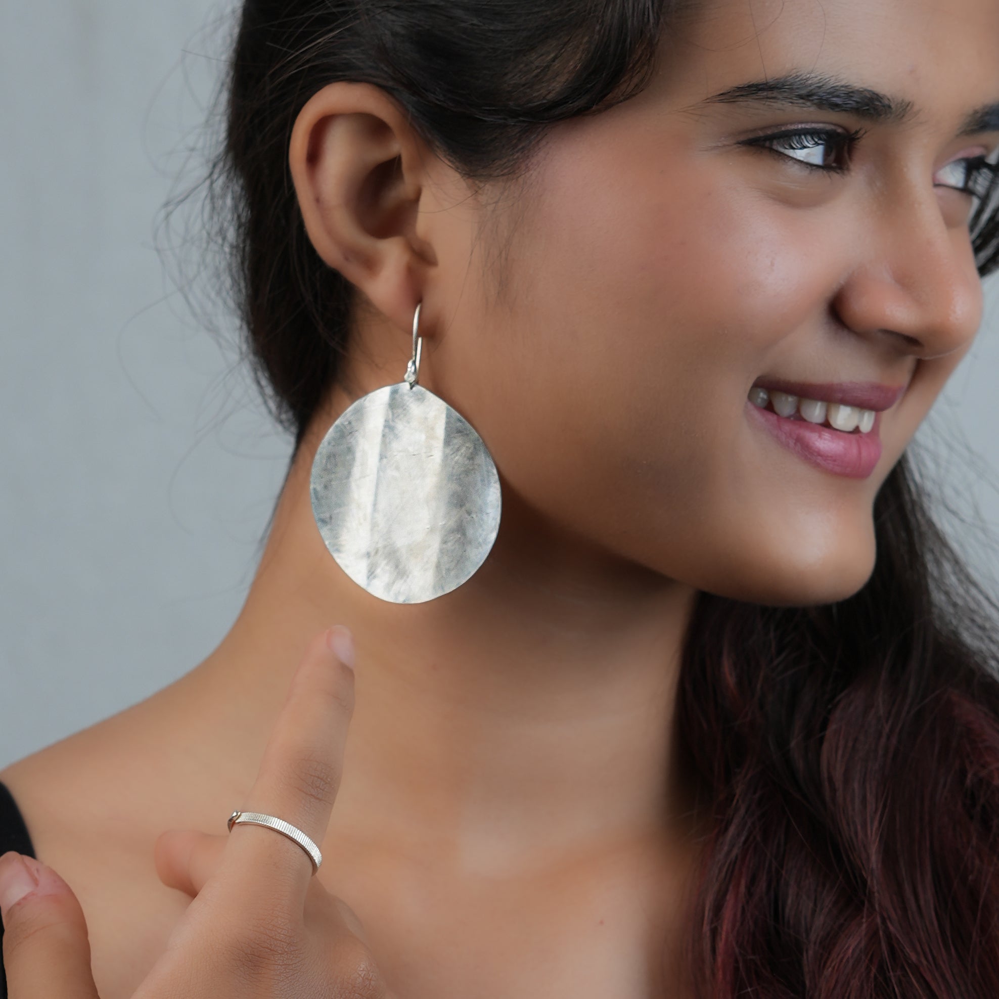 Silver Round Textured Earrings