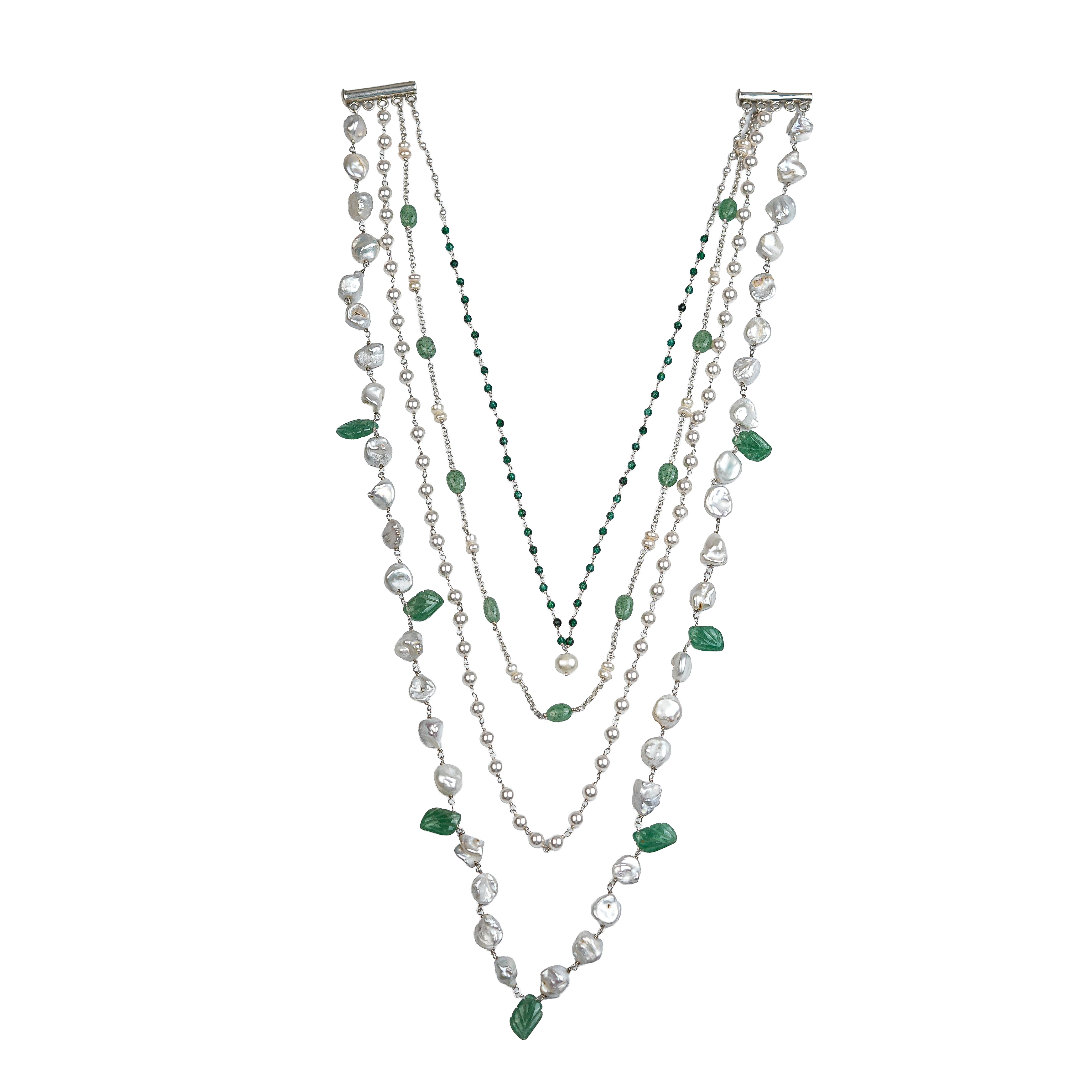 Luxe Necklace – Russian Quartz, Green Onyx & Freshwater Pearls