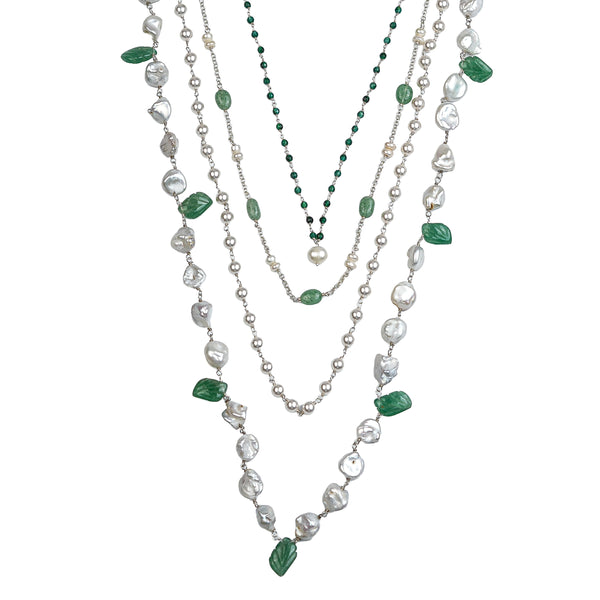 Luxe Necklace – Russian Quartz, Green Onyx & Freshwater Pearls