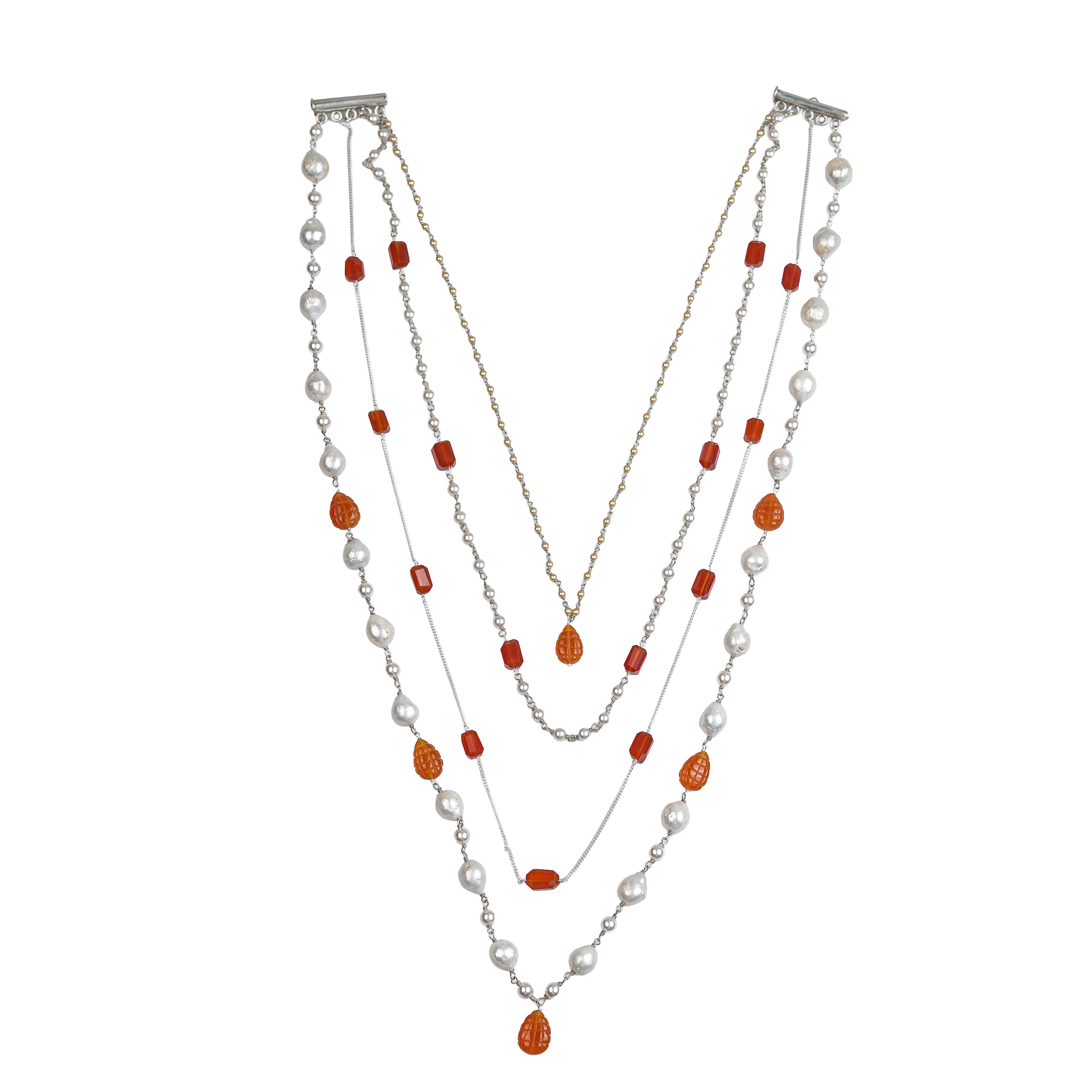 Luxe Necklace – Carnelian & Baroque Pearls
