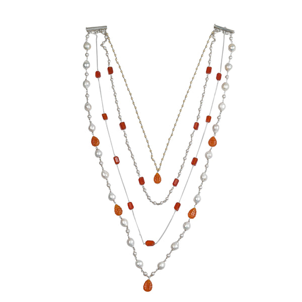 Luxe Necklace – Carnelian & Baroque Pearls