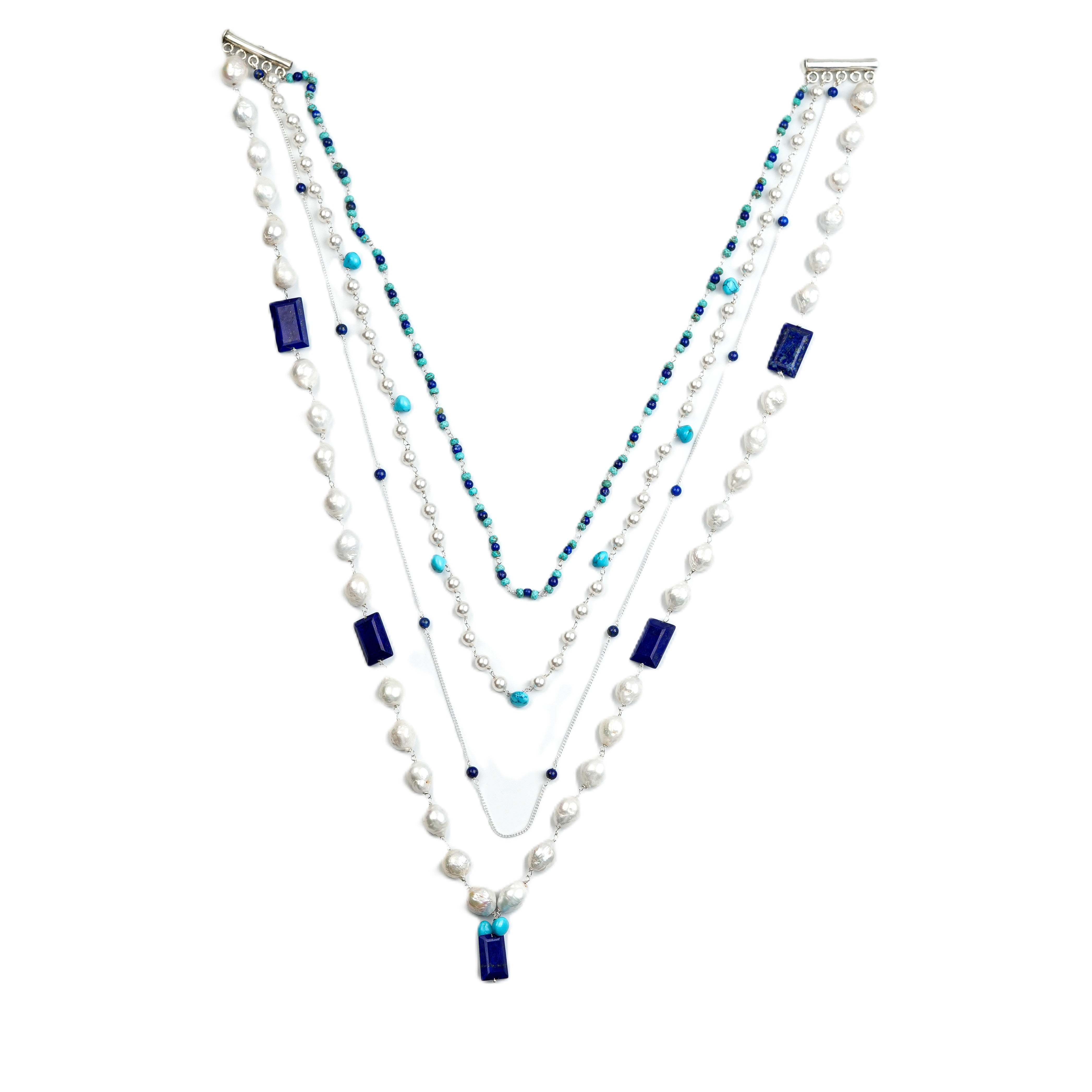 Luxe Necklace – Lapis Lazuli, Turquoise & Baroque Pearls