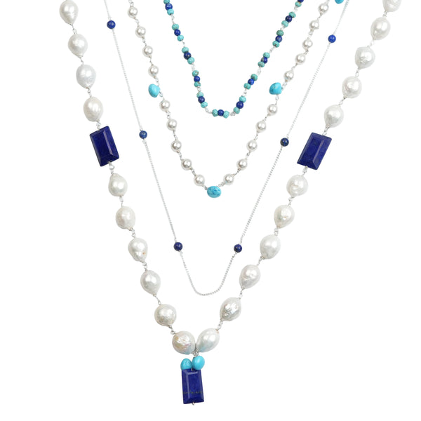 Luxe Necklace – Lapis Lazuli, Turquoise & Baroque Pearls