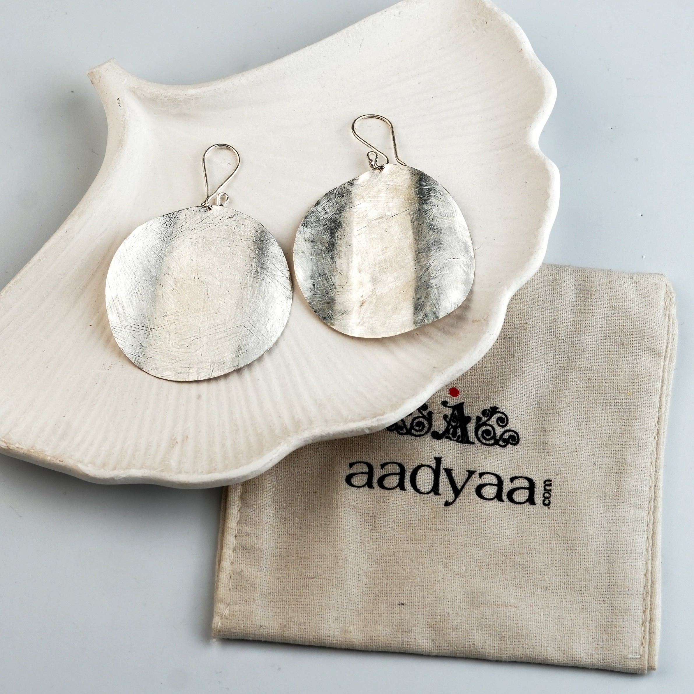 Silver Round Textured Earrings