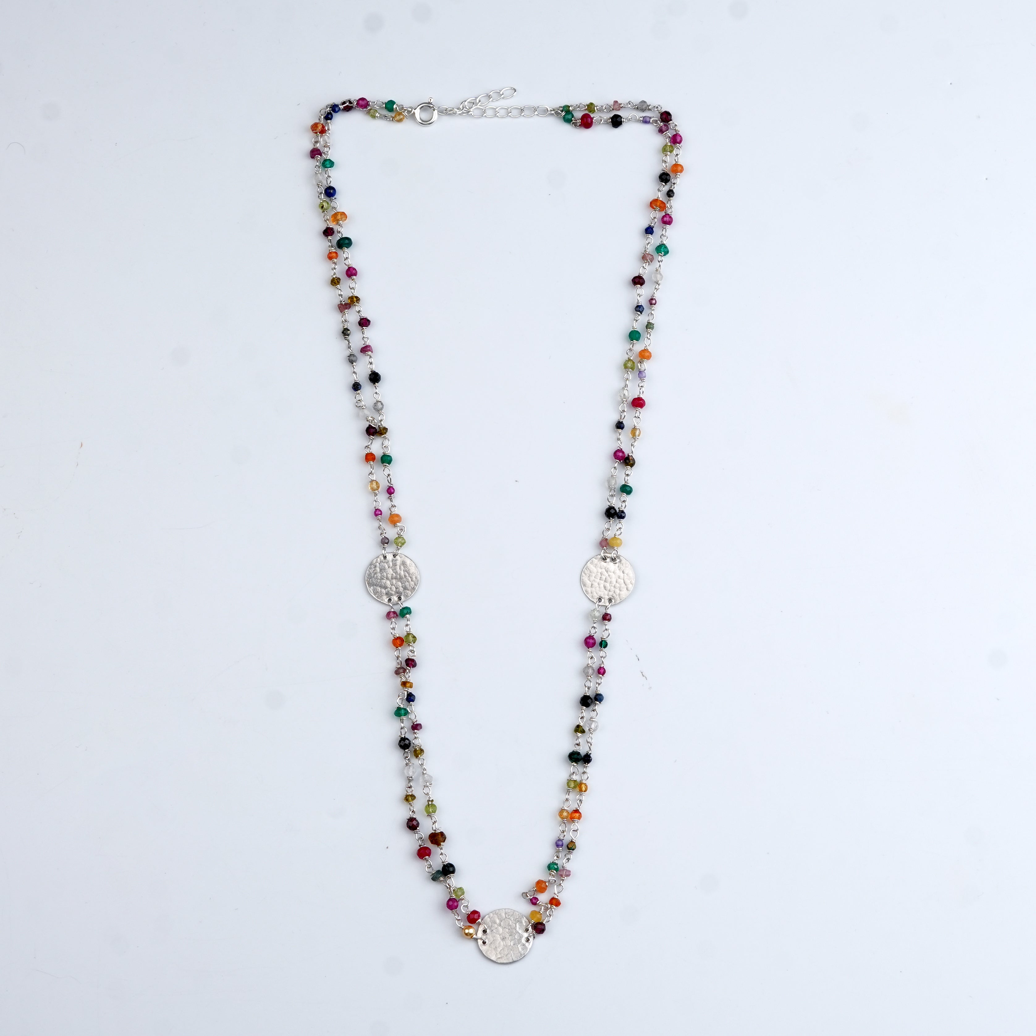 Coin Necklace with Multicolour Semi-Precious Stones – Short