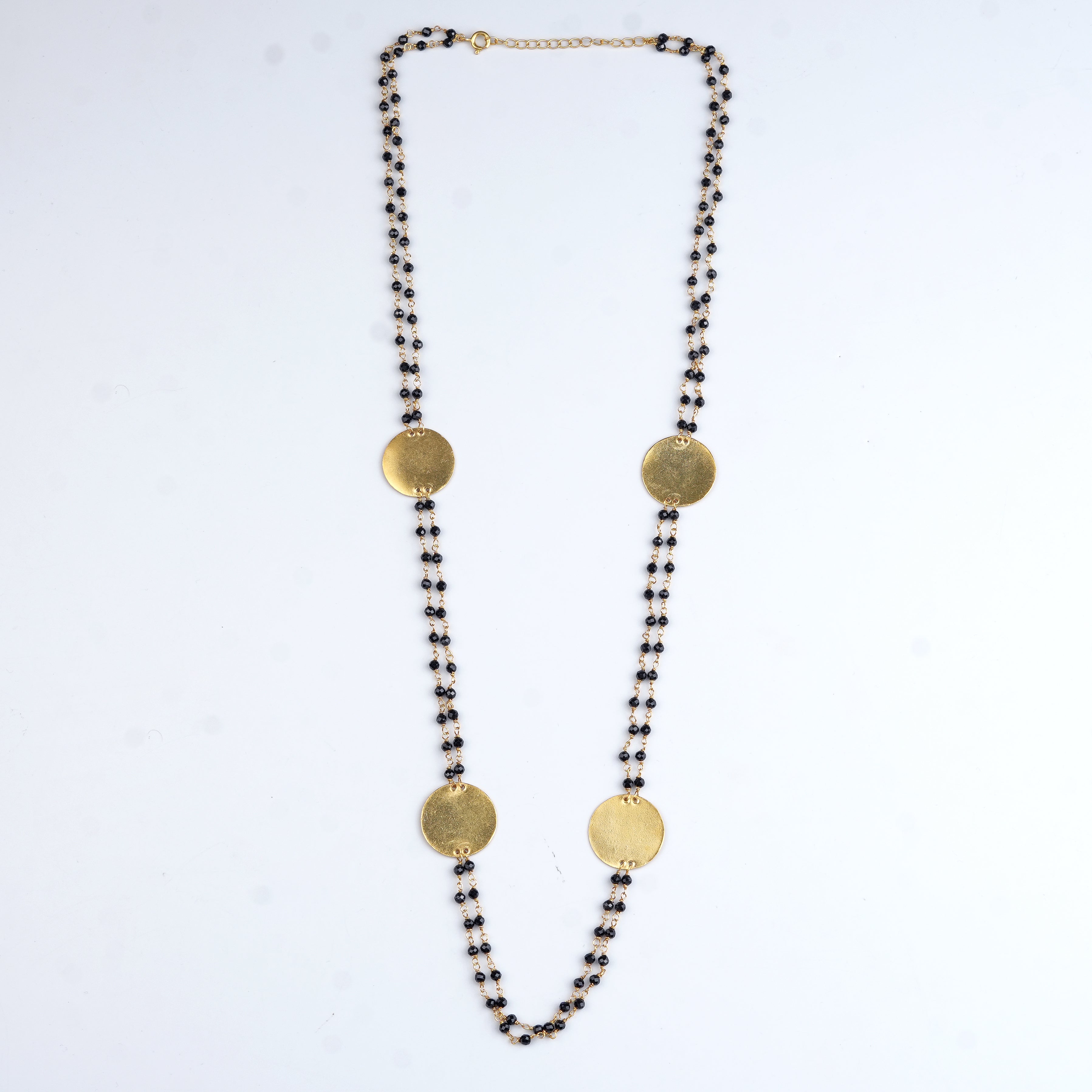 Coin Necklace with Black Spinels | 22K Gold-Plated