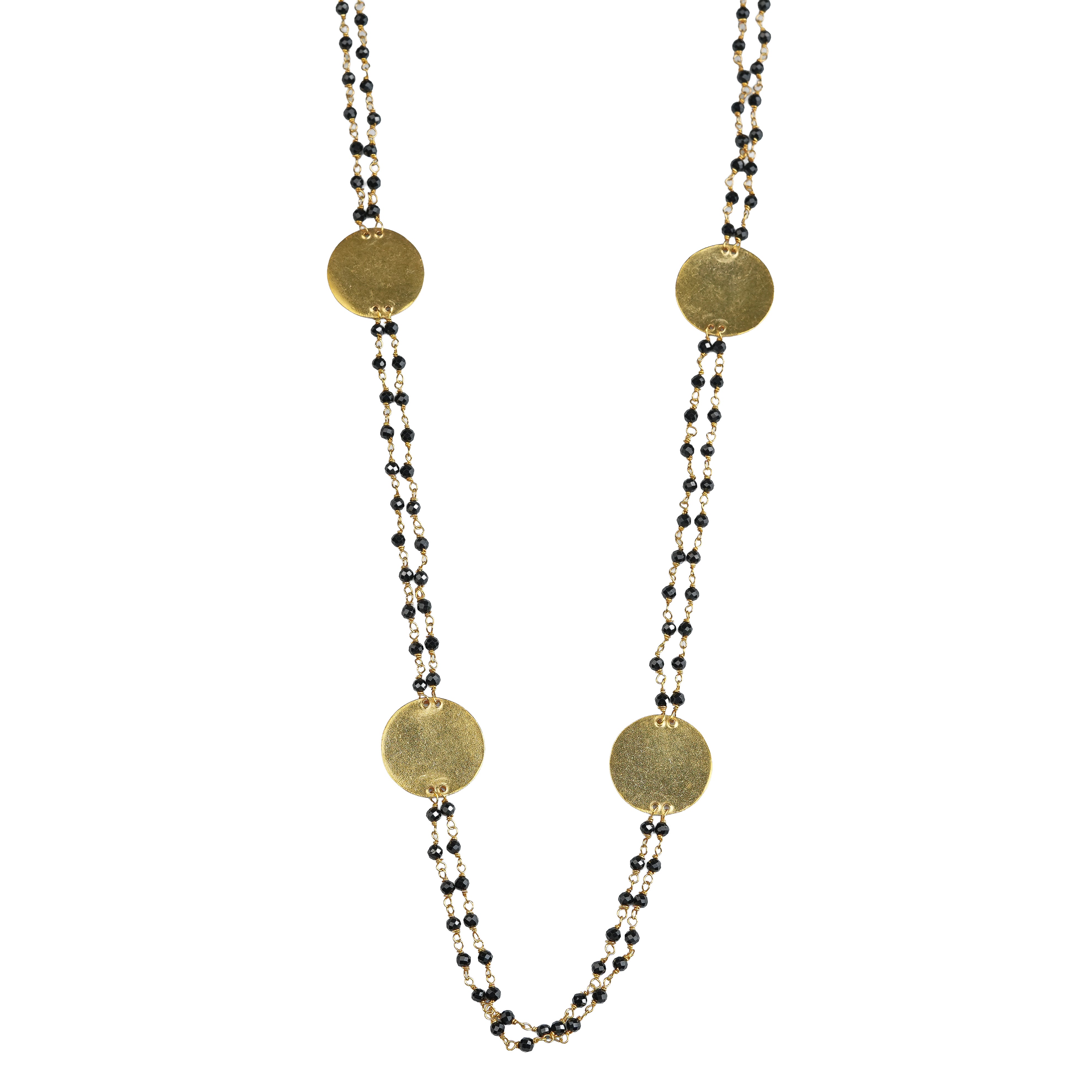 Coin Necklace with Black Spinels | 22K Gold-Plated