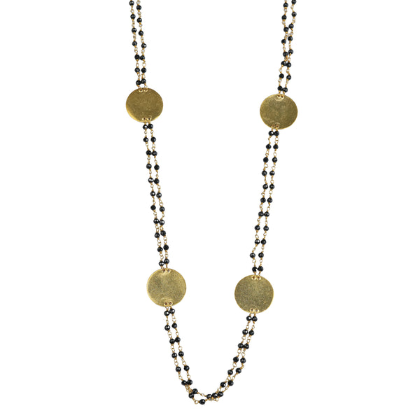 Coin Necklace with Black Spinels | 22K Gold-Plated