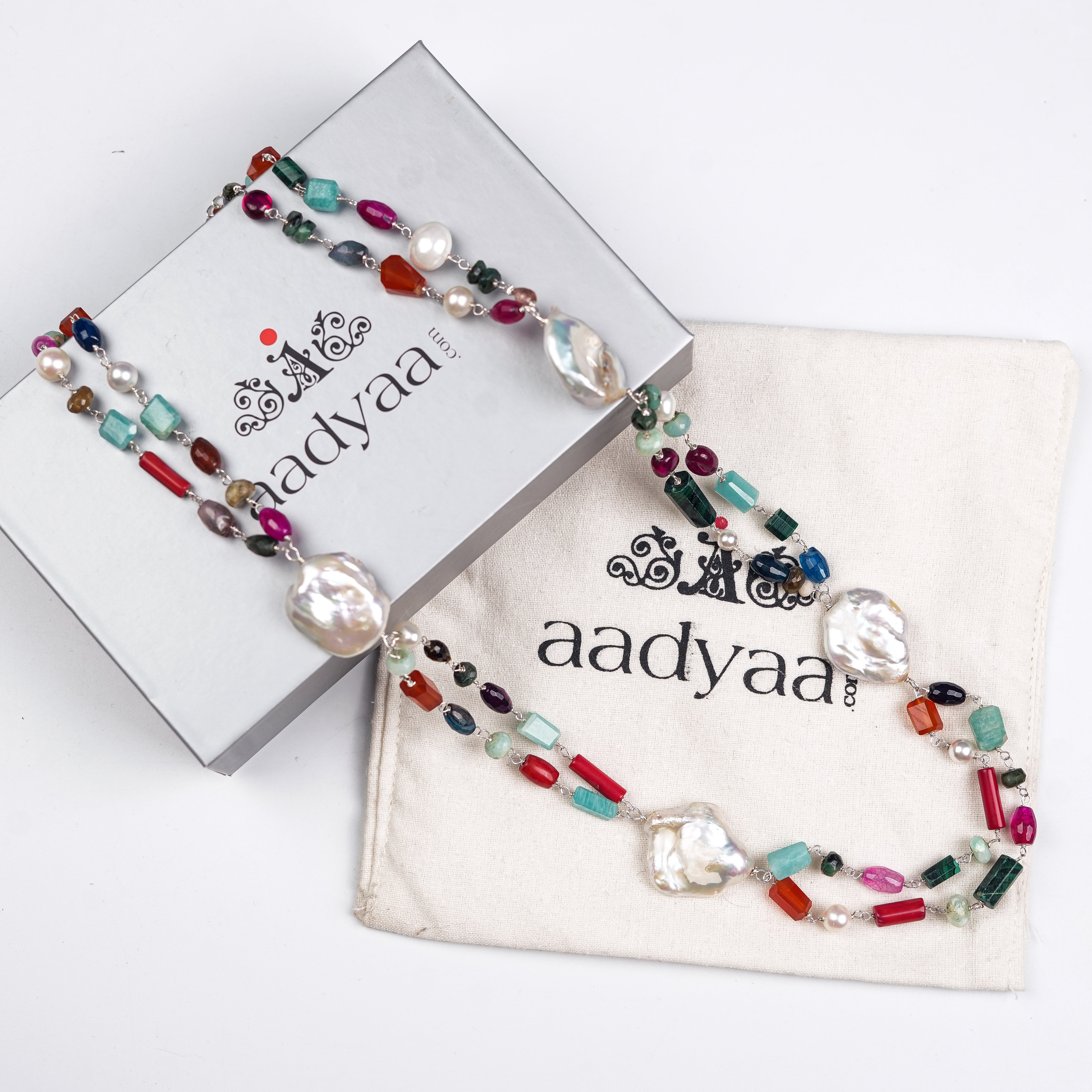 Double Layered Multicolour Necklace with Baroque Pearls