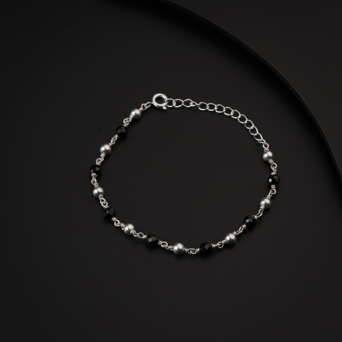 Silver Bracelet Black Spinel & Silver Beads