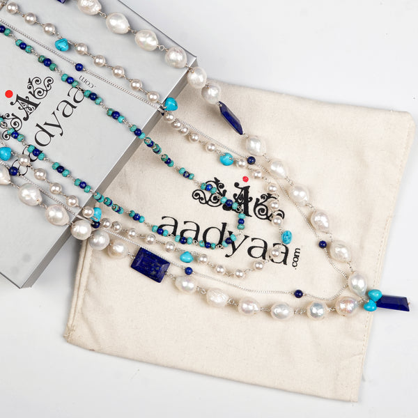 Luxe Necklace – Lapis Lazuli, Turquoise & Baroque Pearls