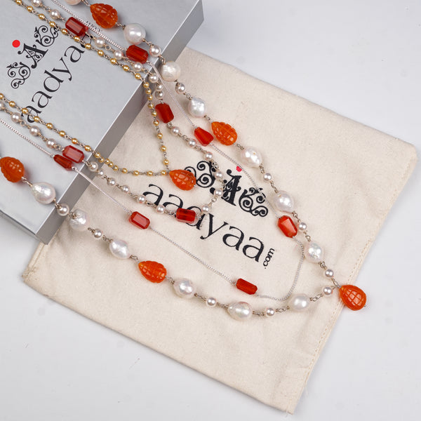 Luxe Necklace – Carnelian & Baroque Pearls