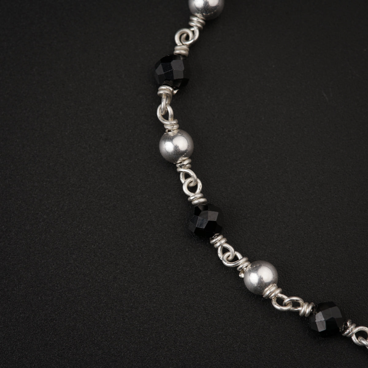Silver Bracelet Black Spinel & Silver Beads