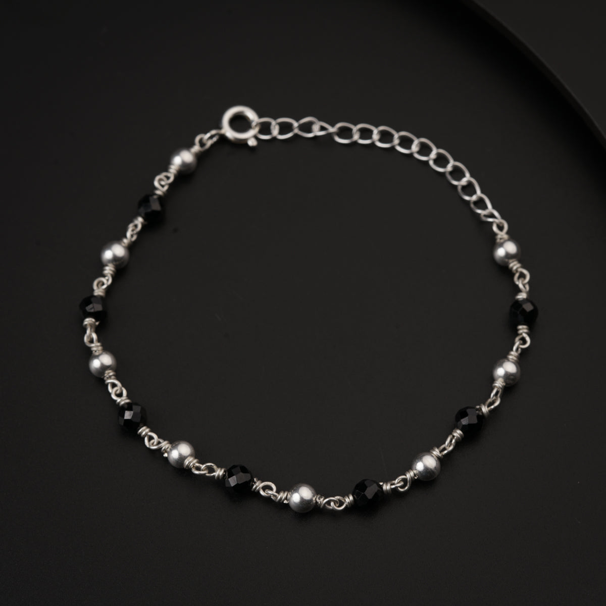 Silver Bracelet Black Spinel & Silver Beads