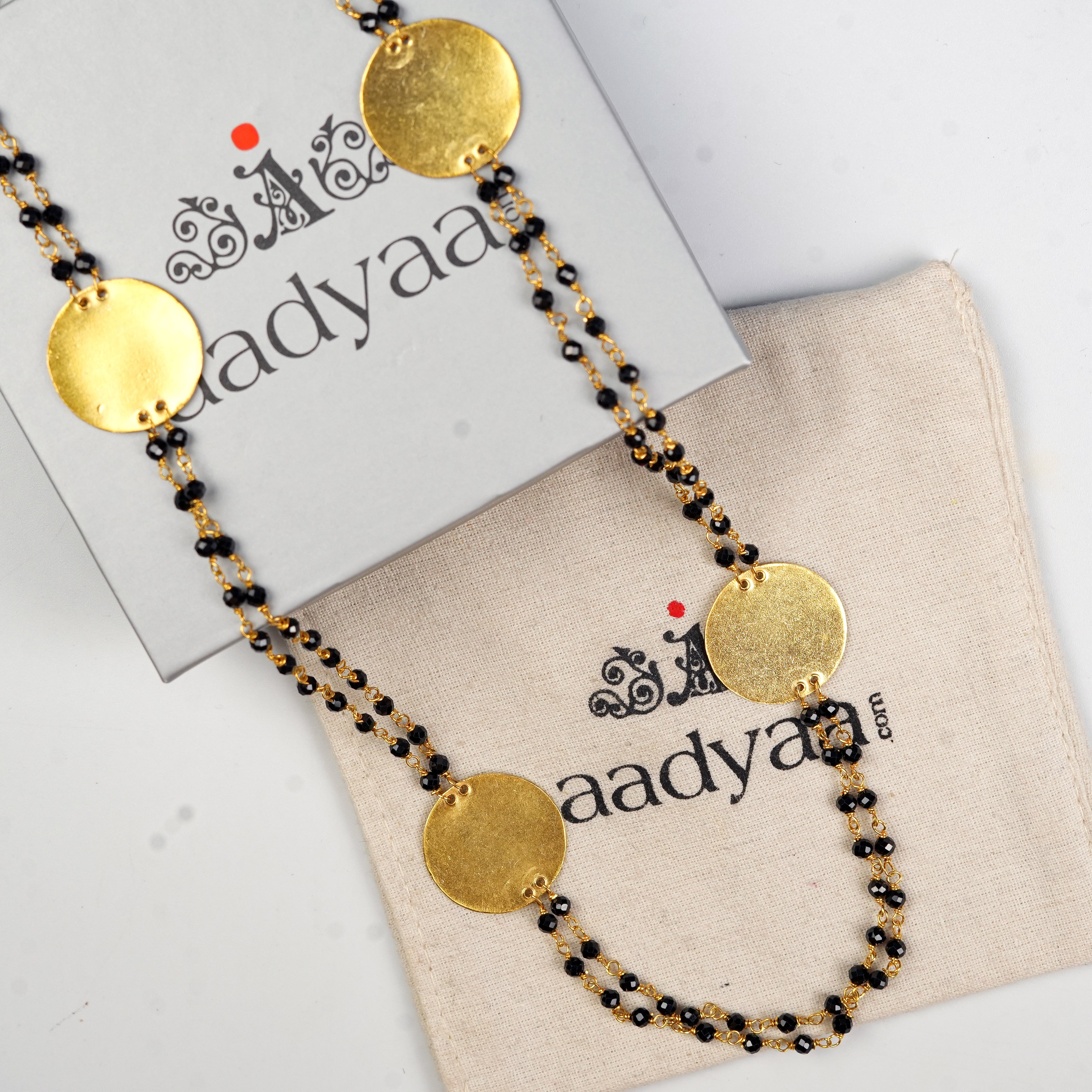 Coin Necklace with Black Spinels | 22K Gold-Plated