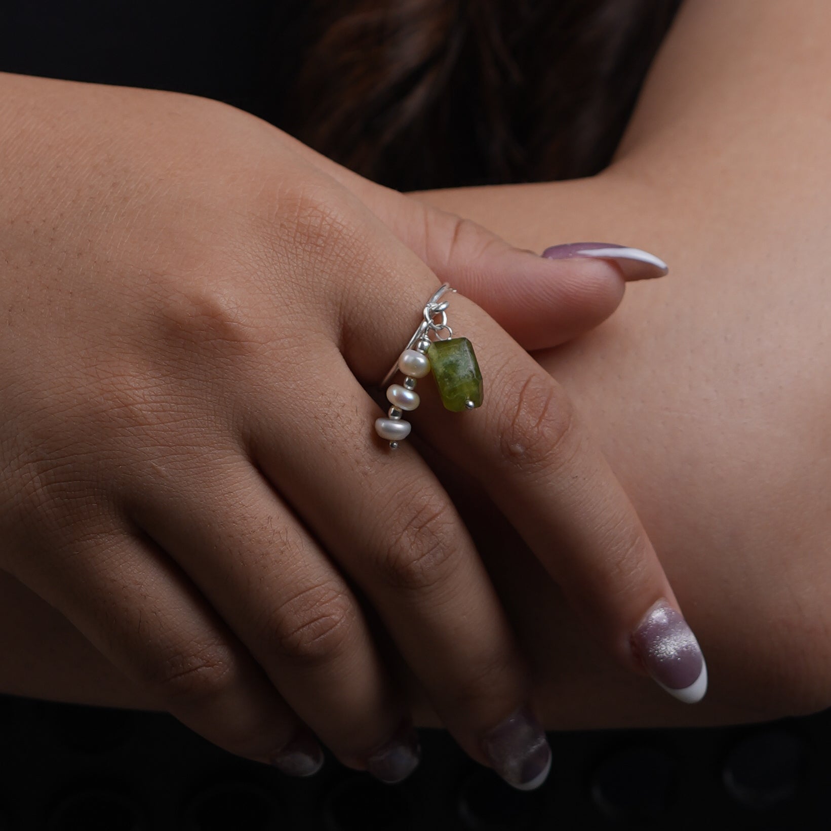 Phrenite & Pearl Ring (Project Handmade)
