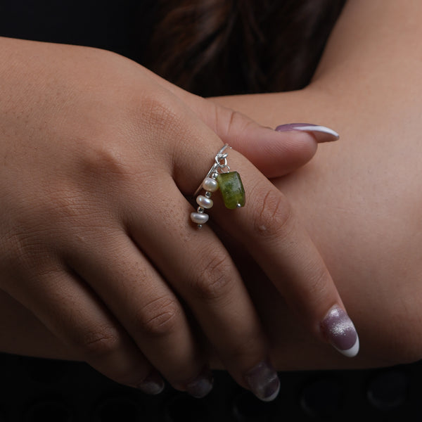Phrenite & Pearl Ring (Project Handmade)