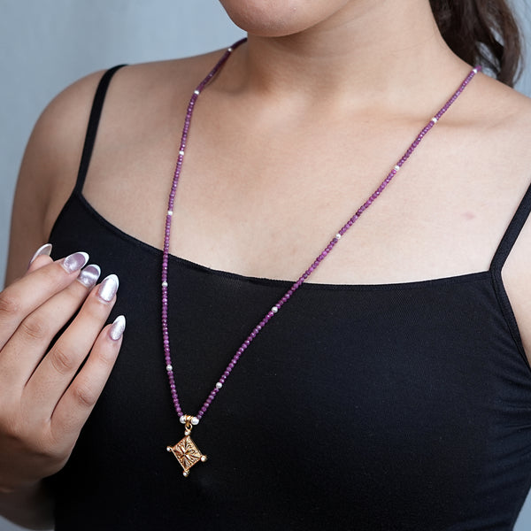 Filigree Galaxy Necklace with Rubies & Pearls | 22K Gold-Plated