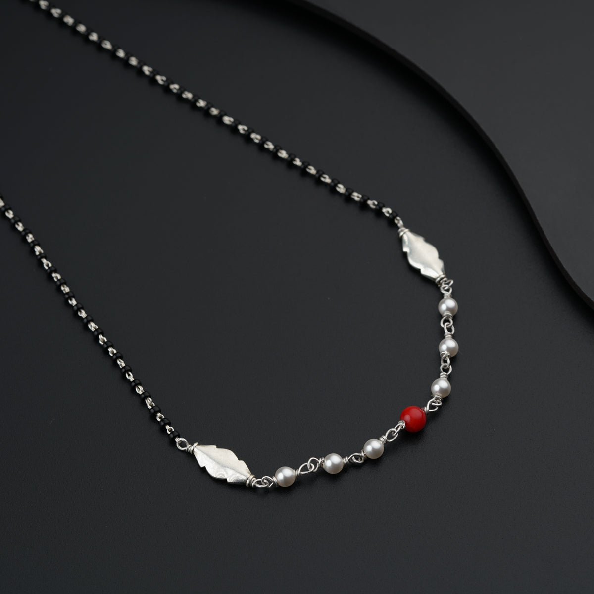 Handmade silver Mangalsutra with Pearls and Silver Beads