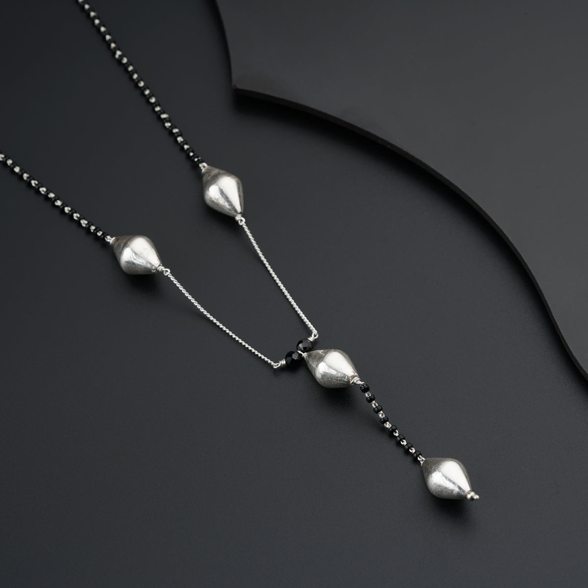 Handmade Silver Dholaki bead Mangalsutra