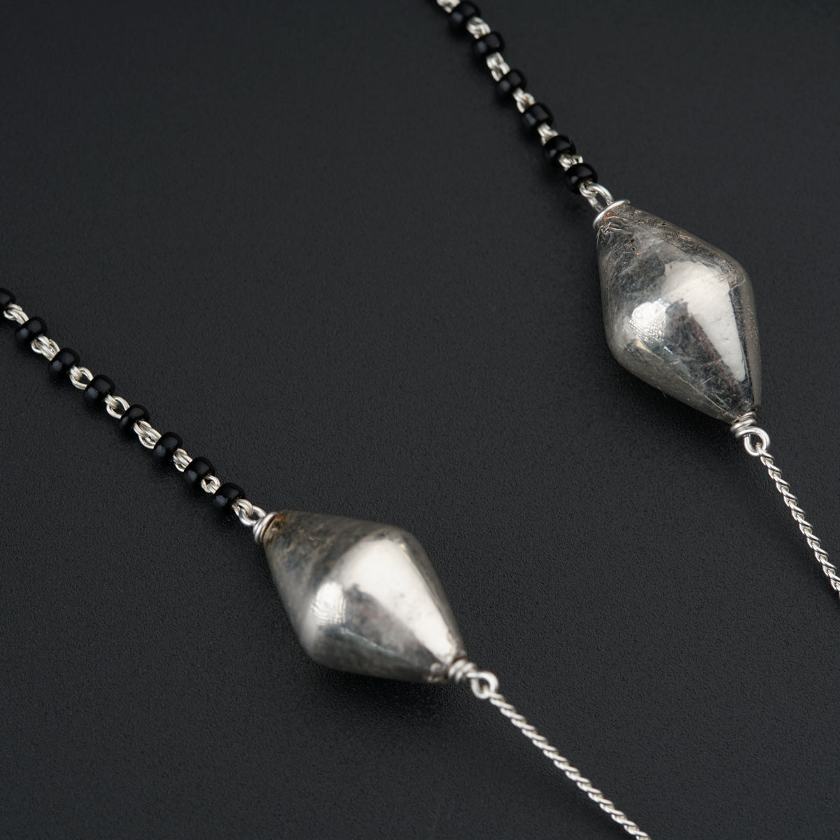Handmade Silver Dholaki bead Mangalsutra