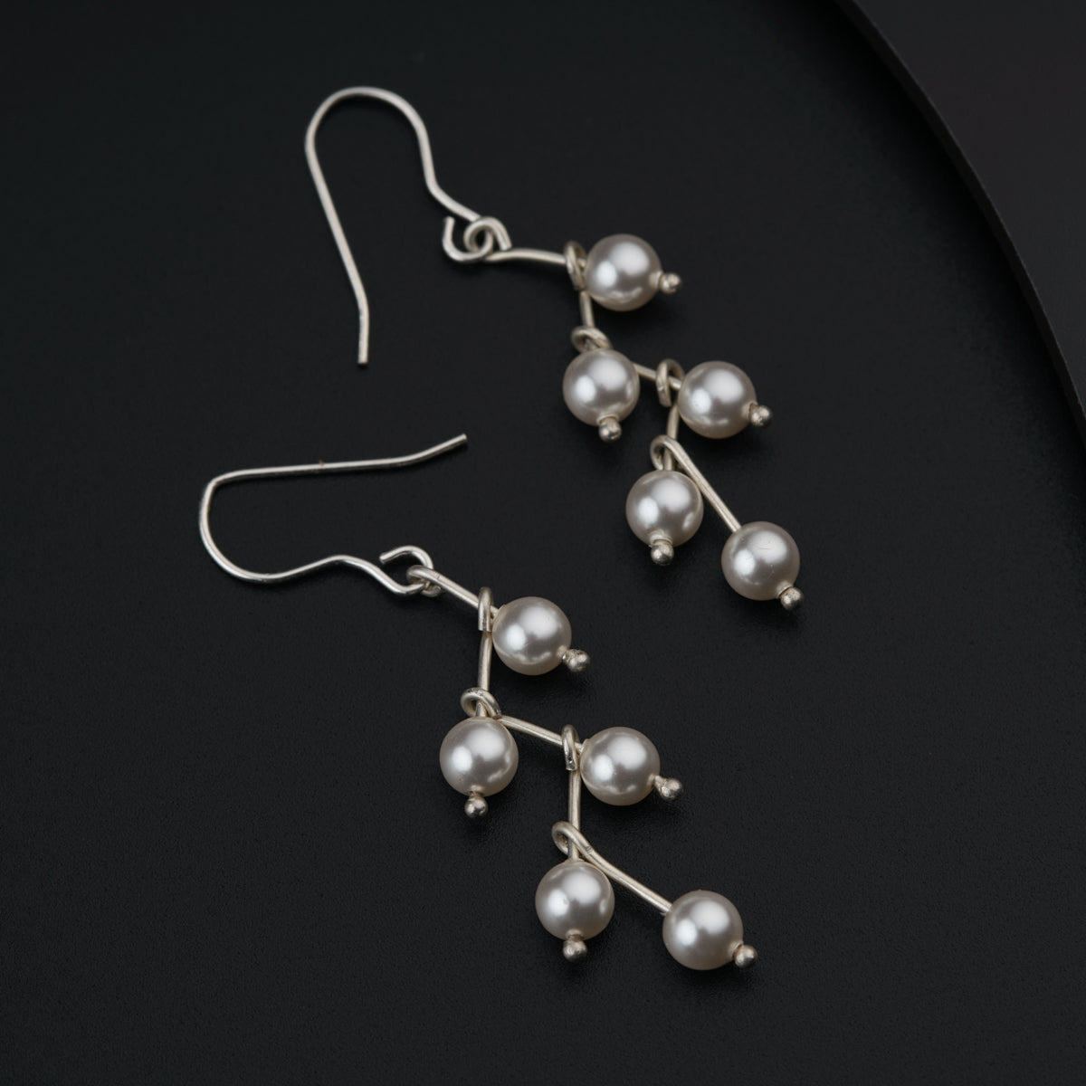 Pearl Silver Zig Zag Earrings