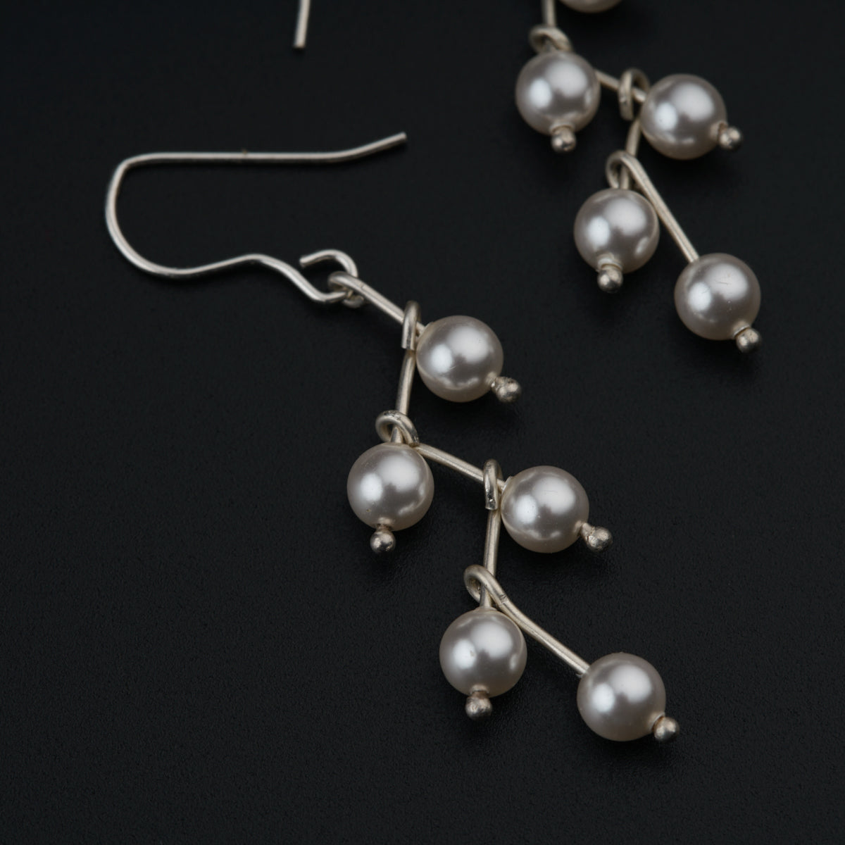 Pearl Silver Zig Zag Earrings