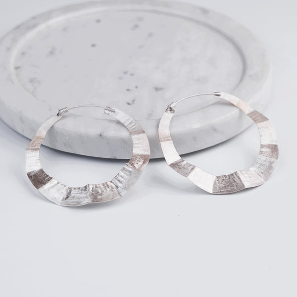 Silver Textured Hoop Earrings