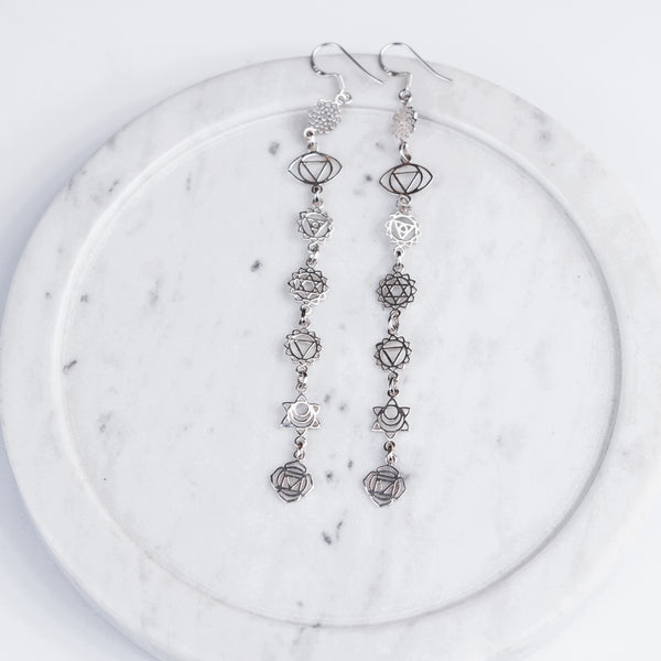 Seven Chakra Silver Earrings