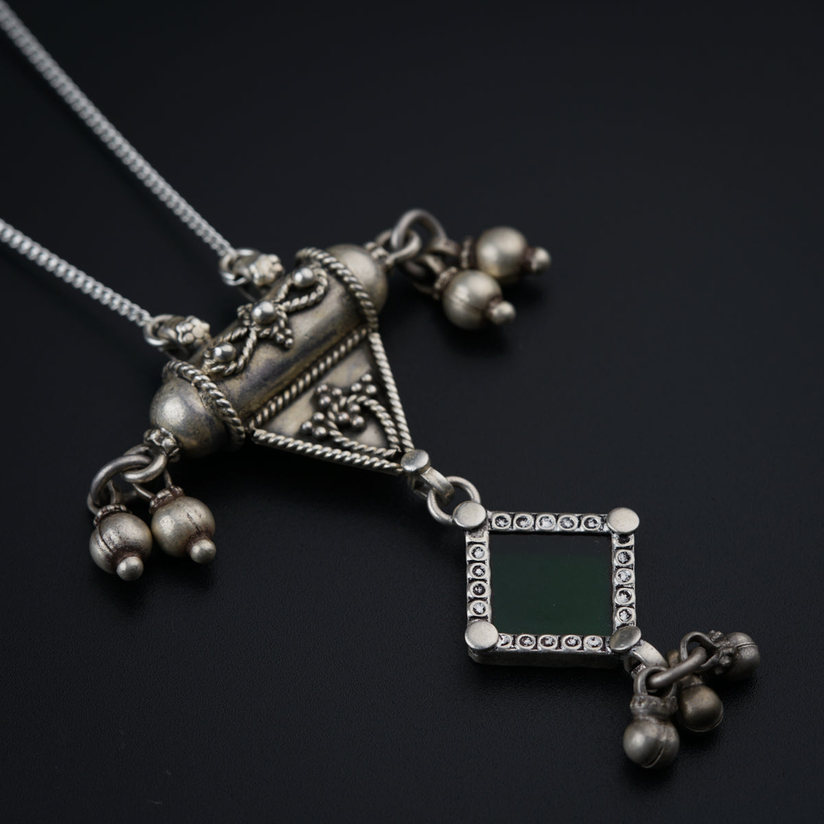 Antique Silver Necklace with Malachite Stones