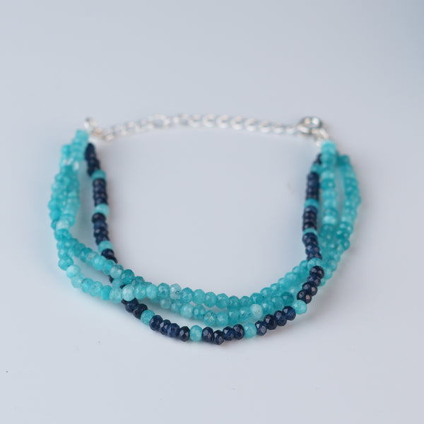 Dark & Light Blue Jade Silver Bracelet (Project Handmade)