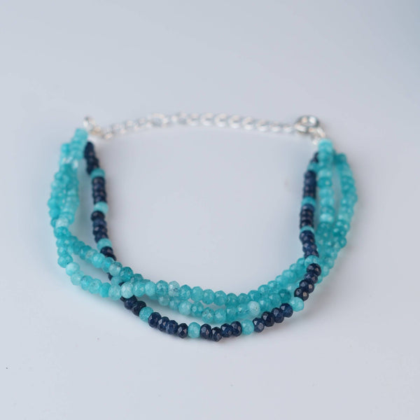 Close-up of Dark & Light Blue Jade Silver Bracelet showcasing dark and light blue jade stones with intricate handmade silver craftsmanship