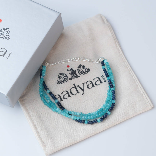 Detailed view of Dark & Light Blue Jade Silver Bracelet highlighting natural blue jade stones, handcrafted silverwork, and polished finish