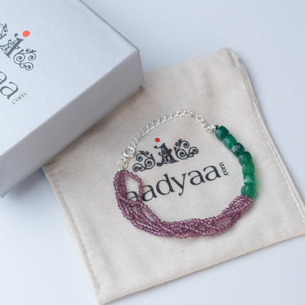 Detailed view of Green Onyx & Rhodonite Silver Bracelet highlighting natural gemstones, handcrafted silver work, and polished finish