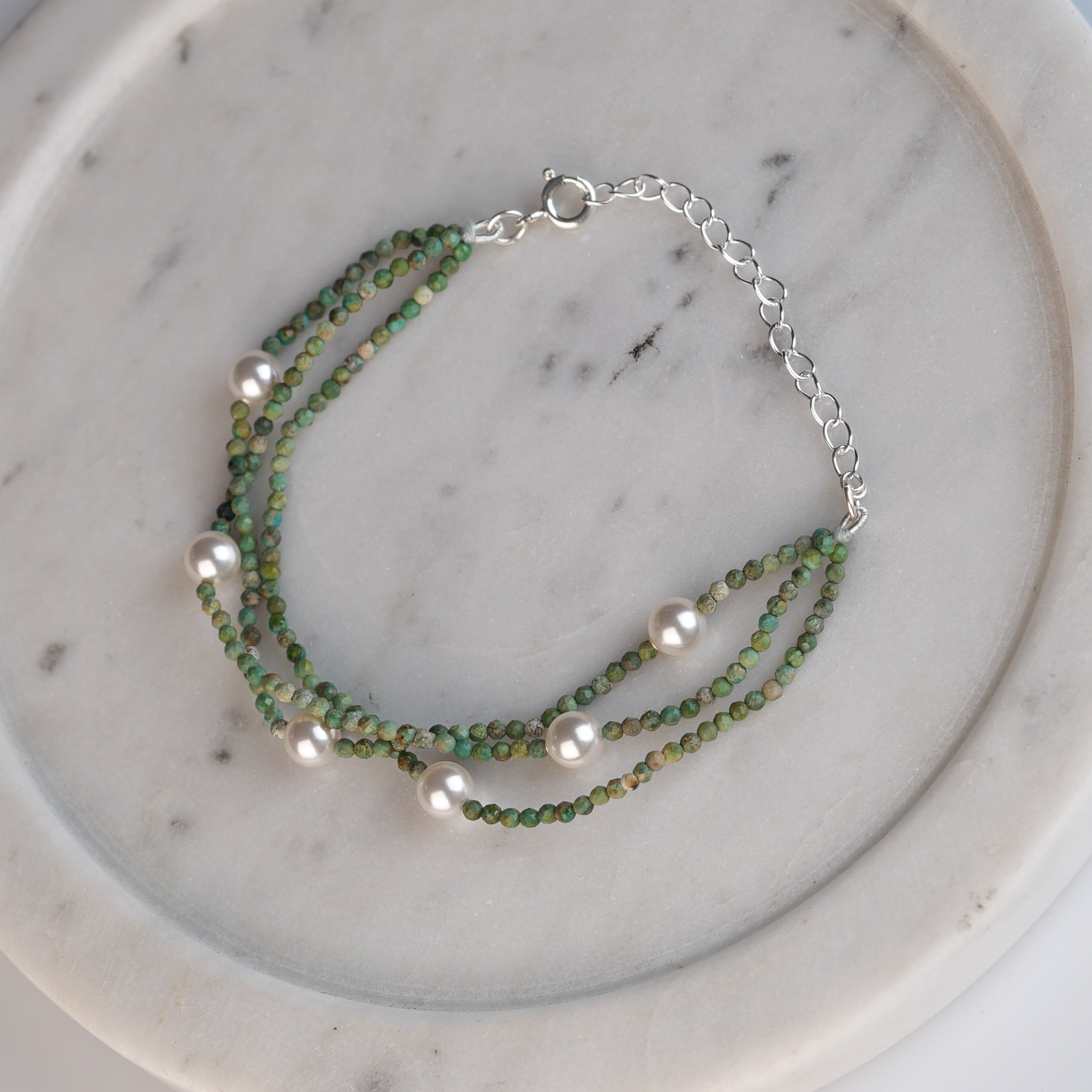 Micro Firoza & Pearl Silver Bracelet (Project Handmade)