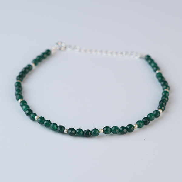 Green Onyx & Pearl Silver Anklet (Project Handmade)