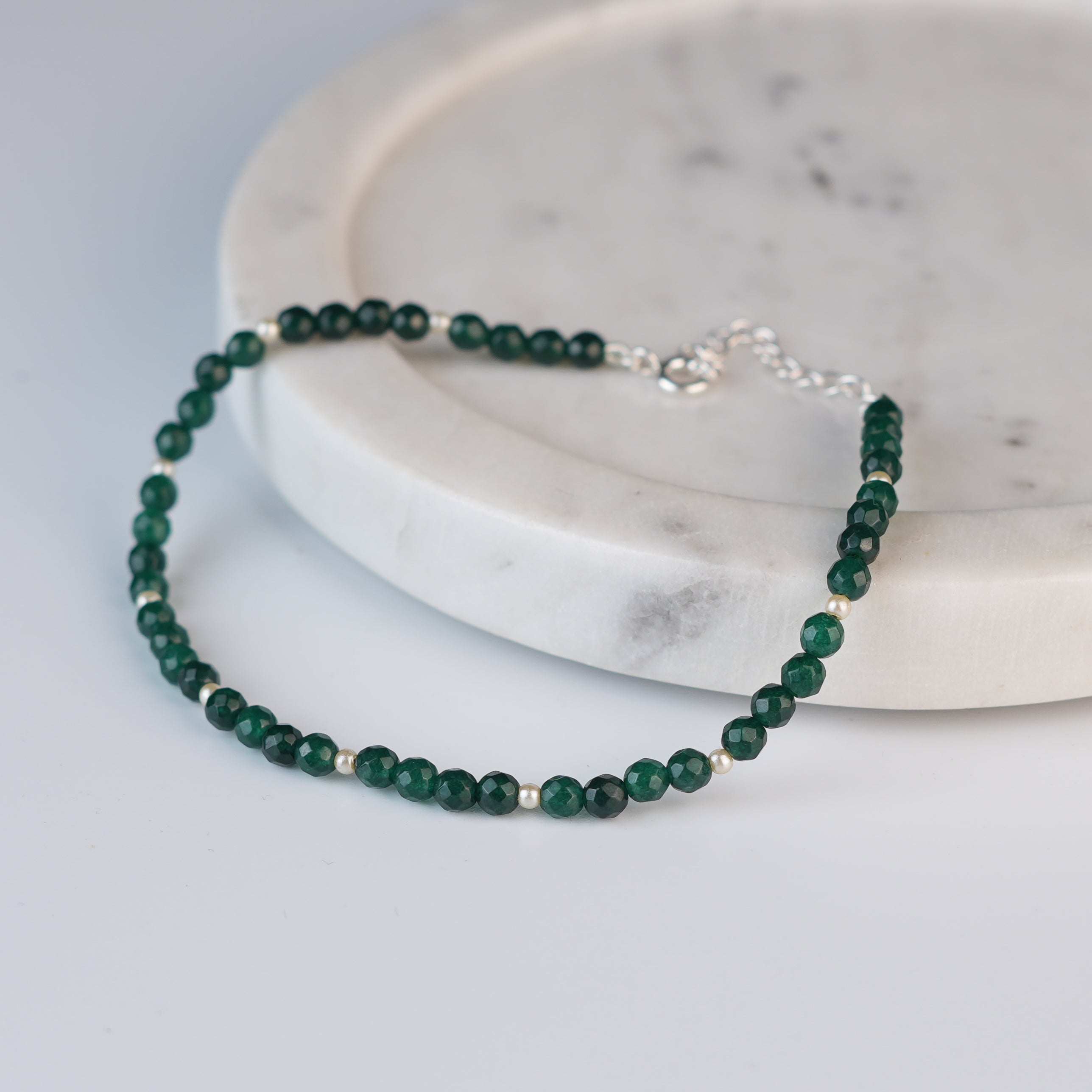Green Onyx & Pearl Silver Anklet (Project Handmade)