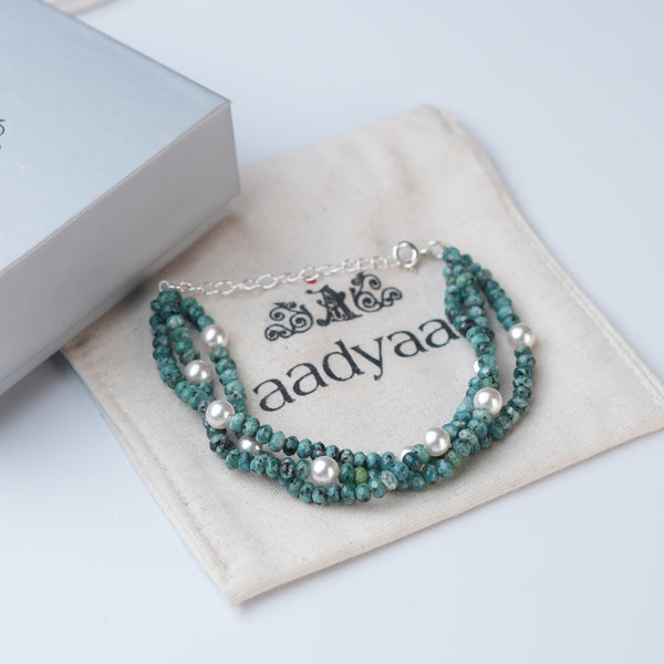Blue Jade & Pearl Silver Bracelet (Project Handmade)