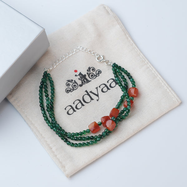 Green Onyx & Carnelian Silver Bracelet (Project Handmade)