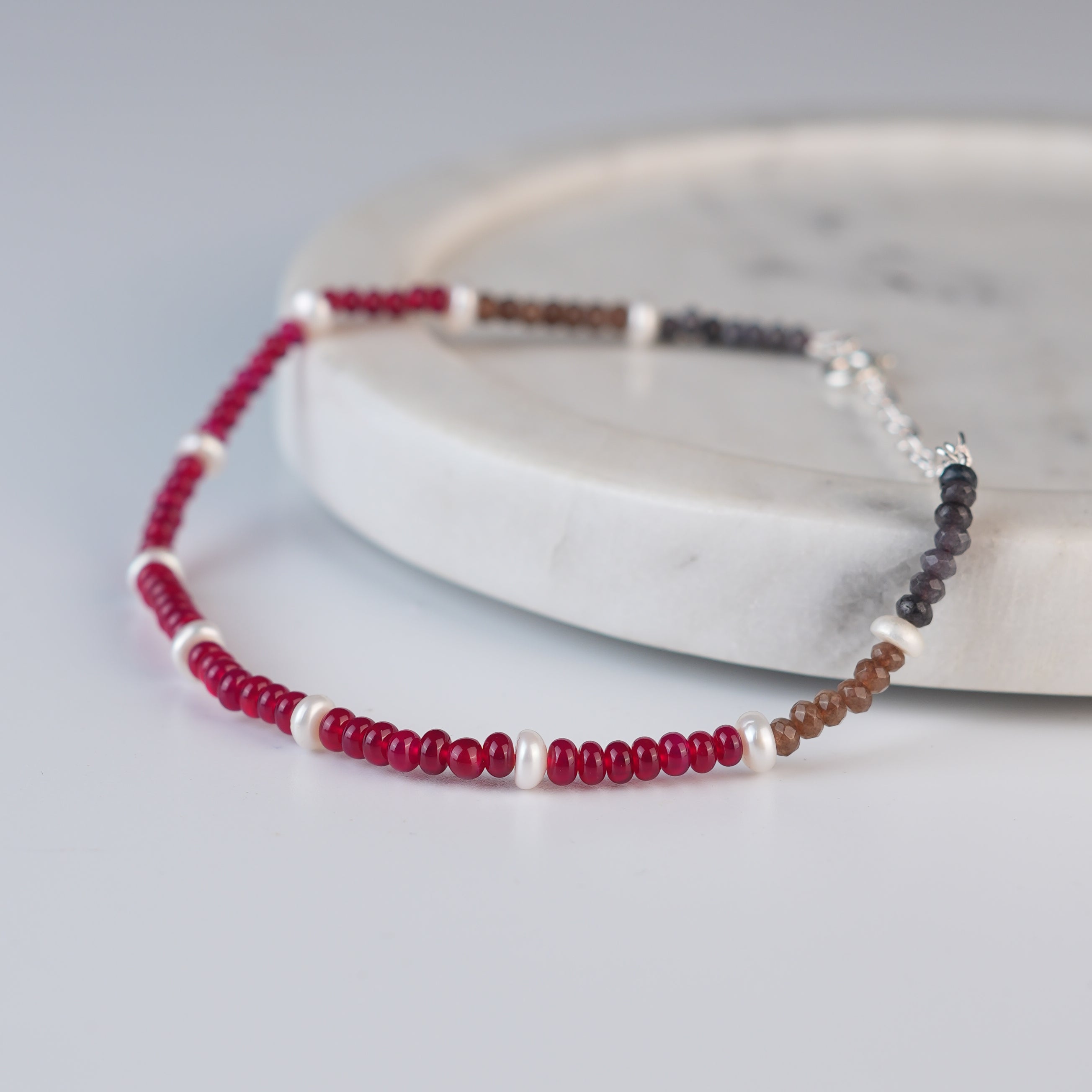Rubies, Pearl & Agate Silver Anklet (Project Handmade)