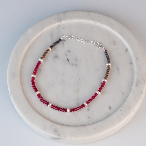 Rubies, Pearl & Agate Silver Anklet (Project Handmade)