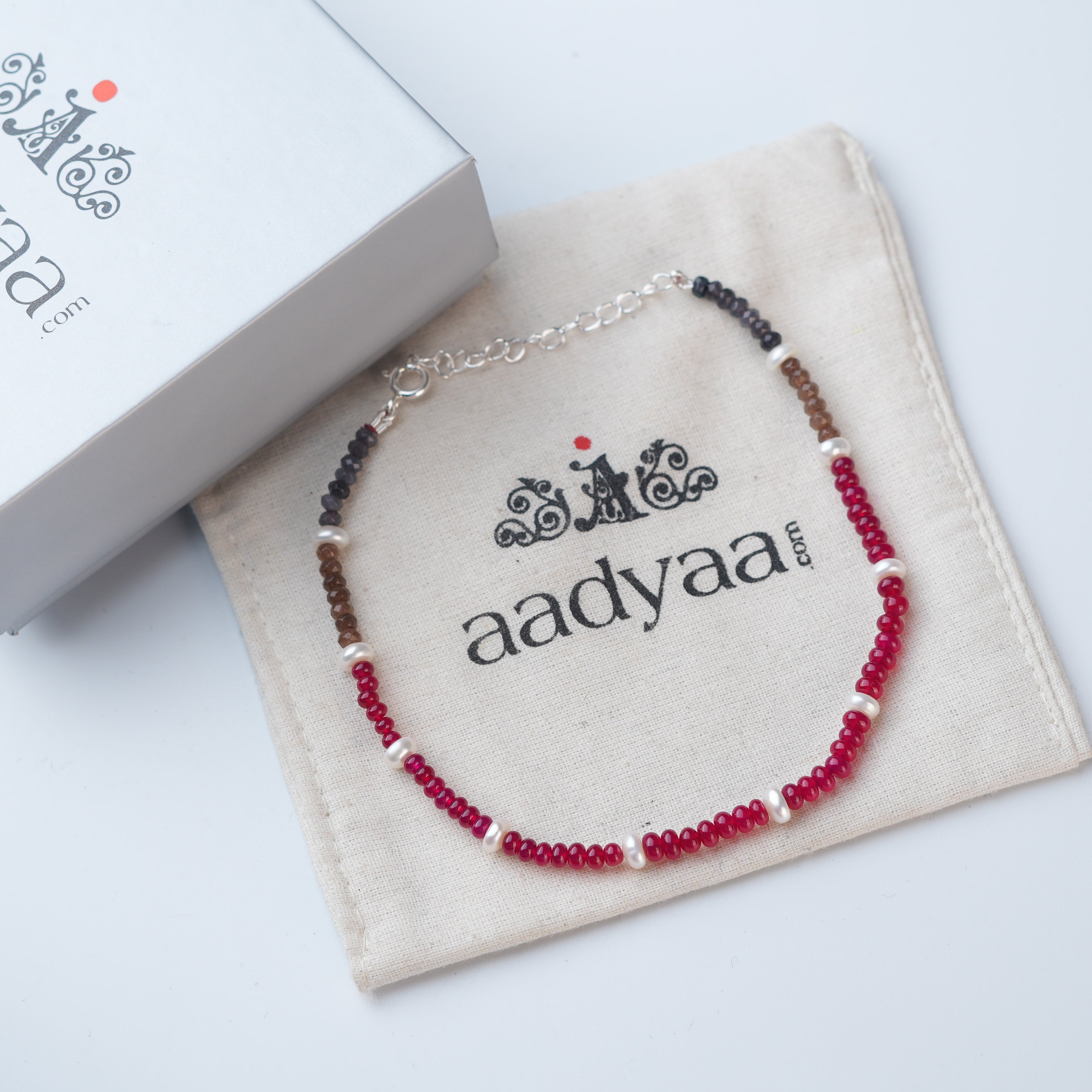 Rubies, Pearl & Agate Silver Anklet (Project Handmade)