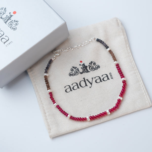 Rubies, Pearl & Agate Silver Anklet (Project Handmade)